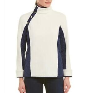 Sail to Sable Navy Blue Quilted Fleece Sherpa Pullover Small Side Button Sweater